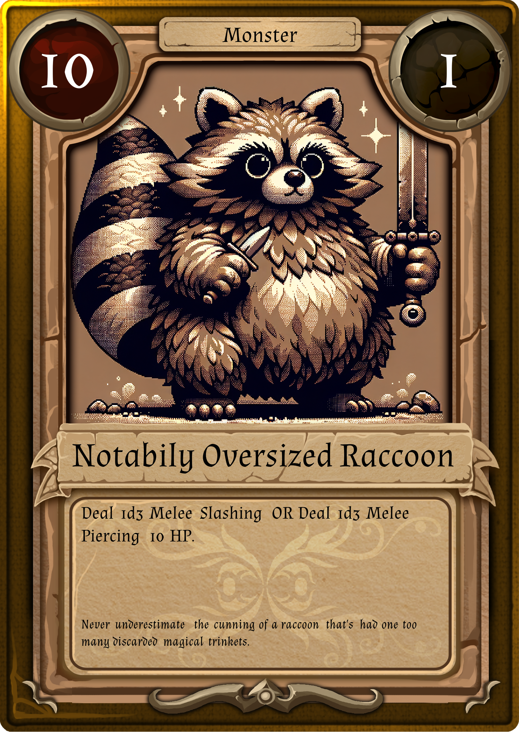 Background art showing Notabily Oversized Raccoon playing card